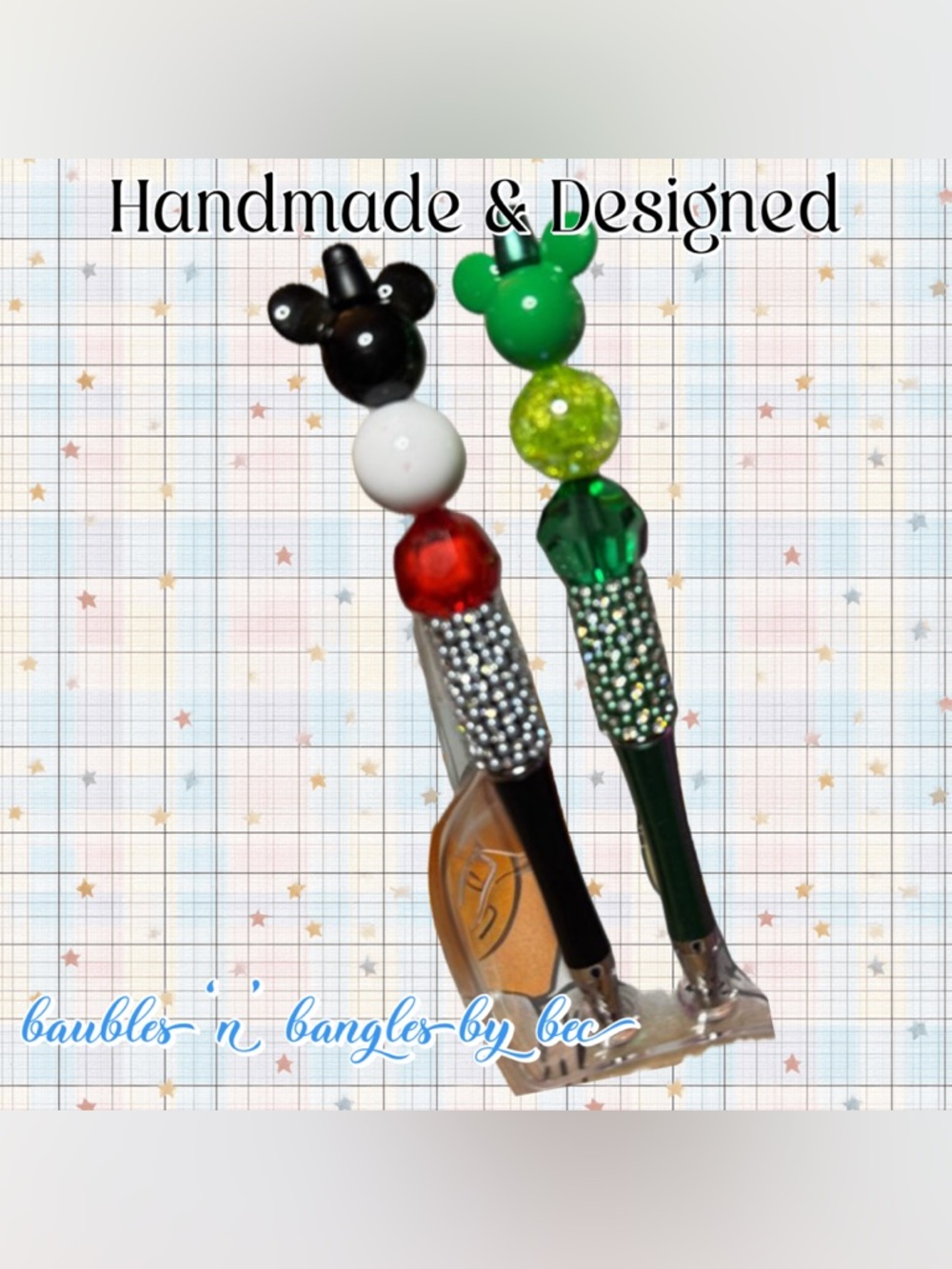 Handmade Beaded Decorative Pens - Black & Green